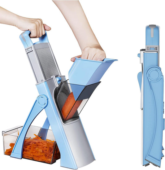 Upgrade Safe Mandoline Slicer for Kitchen, 5-in-1 Vegetable Chopper & Potato Slicer with Thickness Adjuster, French Fry Cutter & Veggie Dicer, Faster Meal Prep, Secret Santa Gift for Family