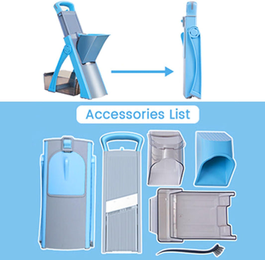 Upgrade Safe Mandoline Slicer for Kitchen, 5-in-1 Vegetable Chopper & Potato Slicer with Thickness Adjuster, French Fry Cutter & Veggie Dicer, Faster Meal Prep, Secret Santa Gift for Family