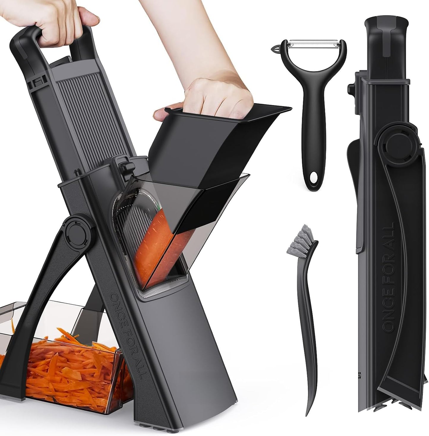 2026 [All in 1] Upgraded Version Safe Mandoline Slicer for Kitchen, Adjustable Thickness. Veggie Slicer, Rapid Prep Mandoline, Detachable Blade, Cleaning Brush/Paring Knife (Black Knight)