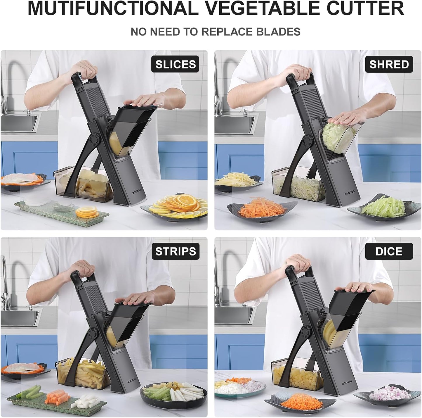 2026 [All in 1] Upgraded Version Safe Mandoline Slicer for Kitchen, Adjustable Thickness. Veggie Slicer, Rapid Prep Mandoline, Detachable Blade, Cleaning Brush/Paring Knife (Black Knight)