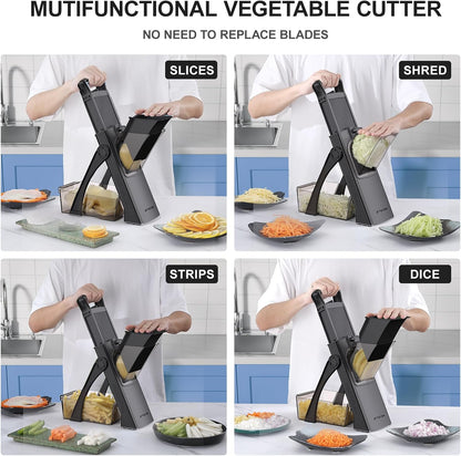 2026 [All in 1] Upgraded Version Safe Mandoline Slicer for Kitchen, Adjustable Thickness. Veggie Slicer, Rapid Prep Mandoline, Detachable Blade, Cleaning Brush/Paring Knife (Black Knight)