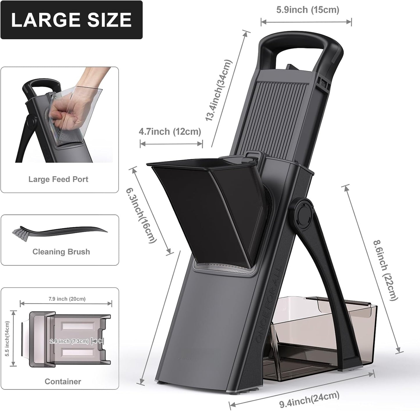 2026 [All in 1] Upgraded Version Safe Mandoline Slicer for Kitchen, Adjustable Thickness. Veggie Slicer, Rapid Prep Mandoline, Detachable Blade, Cleaning Brush/Paring Knife (Black Knight)