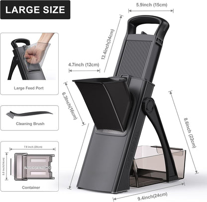 2026 [All in 1] Upgraded Version Safe Mandoline Slicer for Kitchen, Adjustable Thickness. Veggie Slicer, Rapid Prep Mandoline, Detachable Blade, Cleaning Brush/Paring Knife (Black Knight)