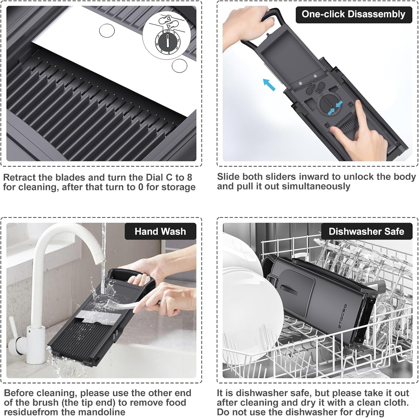 2026 [All in 1] Upgraded Version Safe Mandoline Slicer for Kitchen, Adjustable Thickness. Veggie Slicer, Rapid Prep Mandoline, Detachable Blade, Cleaning Brush/Paring Knife (Black Knight)