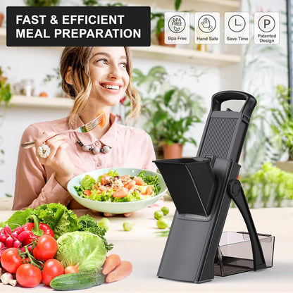 2026 [All in 1] Upgraded Version Safe Mandoline Slicer for Kitchen, Adjustable Thickness. Veggie Slicer, Rapid Prep Mandoline, Detachable Blade, Cleaning Brush/Paring Knife (Black Knight)